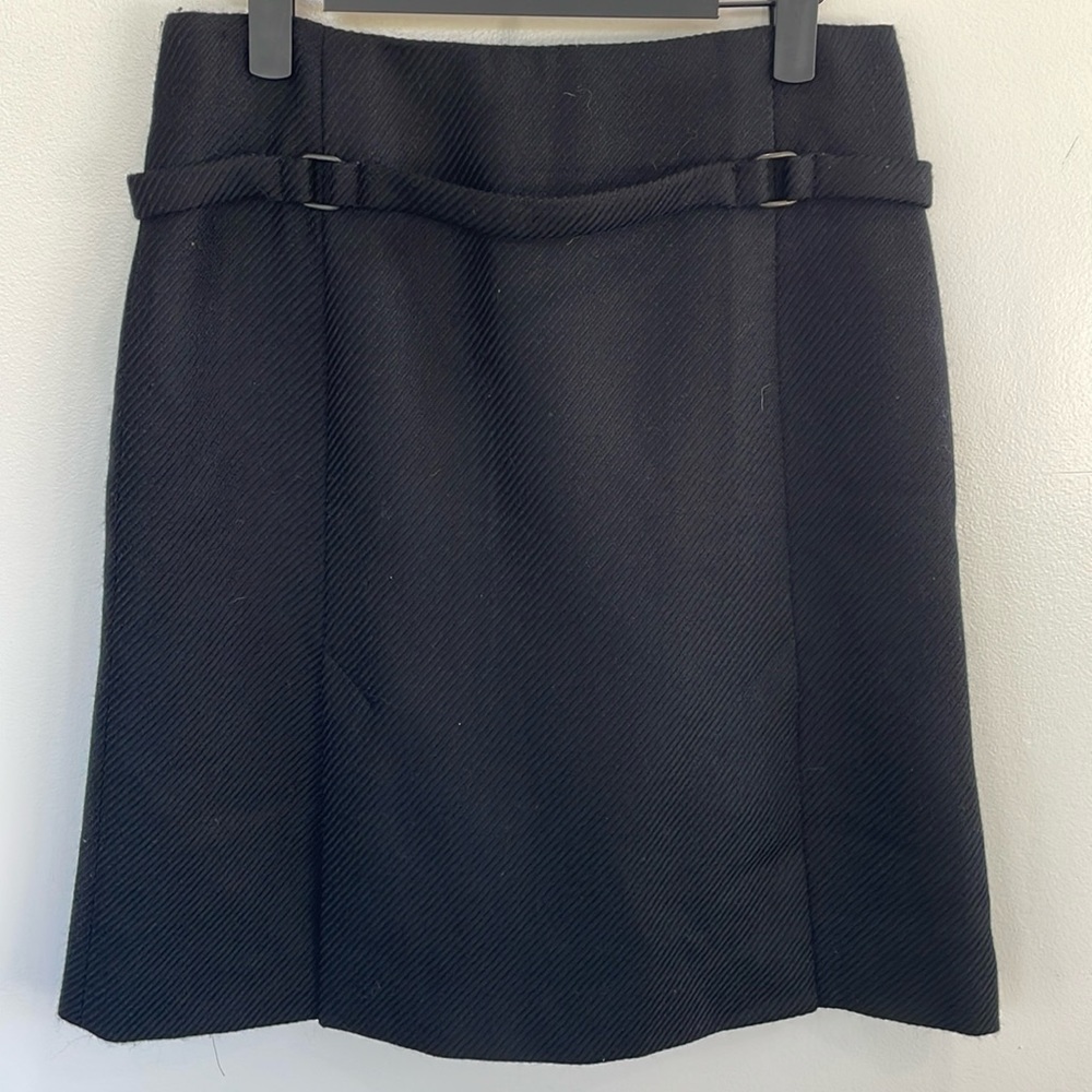 Akris Punta black wool flutter work career office church conservative skirt 4
